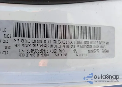 2017 Dodge Journey Sxt z USA, uszkodzony, nr VIN 3C4PDCBB6HT614262